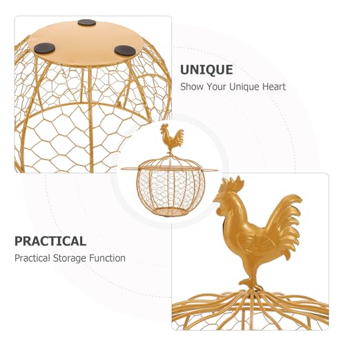 Gatuida Vintage Farmhouse Metal Egg Basket with Double Handle and Chicken Knob Lid, Rustic Wire Storage Bin for Kitchen Pantry and Fresh Egg Collection