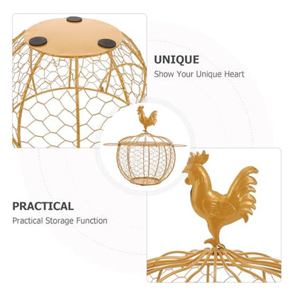 Gatuida Vintage Farmhouse Metal Egg Basket with Double Handle and Chicken Knob Lid, Rustic Wire Storage Bin for Kitchen Pantry and Fresh Egg Collection