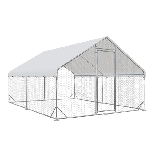 Large Metal Chicken Coop Run, Outdoor Chicken Coop,Walk-in Poultry Cage Spire-Shaped Chicken Run with Waterproof and Anti-Ultraviolet Cover for Outside,Backyard and Farm,13'x9.8'x6.4' - color: Spire-Shaped Roof, size: 156.0"L x 118.0"W x 78.0"H