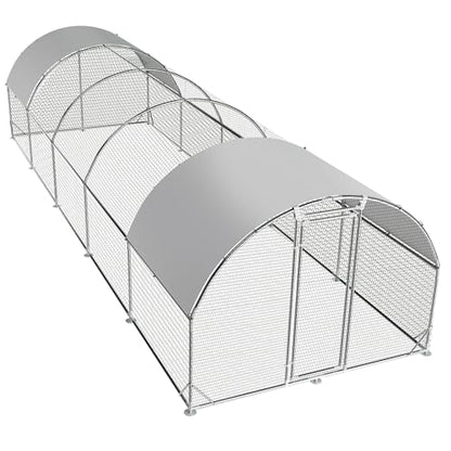 Large Metal Chicken Coop Round Top Upgrade Tri-Supporting Wire Mesh Chicken Run,Chicken Pen with Water-Resident and Anti-UV Cover,Duck Rabbit House Outdoor (Dome Roof 31.2'L x 9'W x 6.5'H) - size: 374.4"L x 108.0"W x 78.0"H