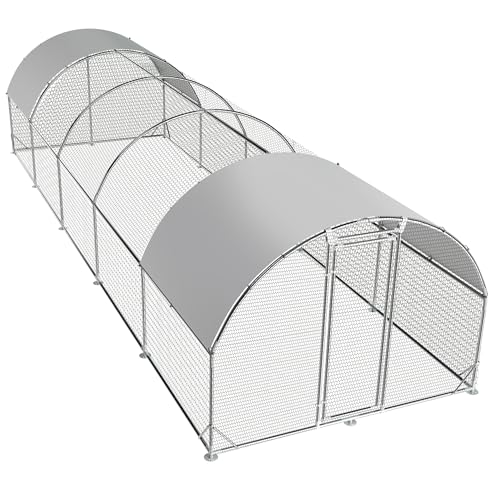 Large Metal Chicken Coop Round Top Upgrade Tri-Supporting Wire Mesh Chicken Run,Chicken Pen with Water-Resident and Anti-UV Cover,Duck Rabbit House Outdoor (Dome Roof 31.2'L x 9'W x 6.5'H) - size: 374.4"L x 108.0"W x 78.0"H