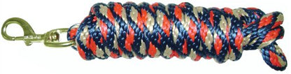 Hamilton Poly Horse Lead Rope with Bolt Snap, 10' Long x 5/8" Thick, Red/Navy Blue/Tan Striped, Barn Horse Tack for Daily Use - color: Striped/Red