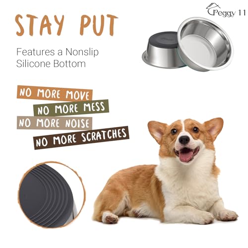 PEGGY11 Deep Stainless Steel Anti-Slip Dog Bowls - 2-Pack, 3 Cups - size: 3 Cups