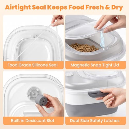 50 Lbs Rice Storage Container with Wheels, Collapsible Airtight Dog Food Storage Container with Transparent Lid, Measuring Cup, Scoop, Handle, BPA Free Rice Holder for Pet Food, Grain, Bird Seed - color: Grey/50lbs