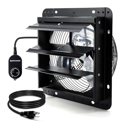 7 Inch Shutter Exhaust Fan for Greenhouse, Shed, Garage, Barn, Chicken Coop Ventilation, Wall Mount Attic Fan with Speed Controller and Power Cord, 760 CFM, Black - color: with Power Cord & Speed Controller, size: 7 Inch