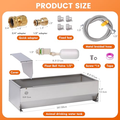 Automatic Large Dog Water Bowl Dispenser Outdoor Stainless Steel Automatic Livestock Water Trough Large Capacity Auto Fill Dog Waterer with Float Valve, for Chicken Geese Duck Goat Pig - size: 2 Gal