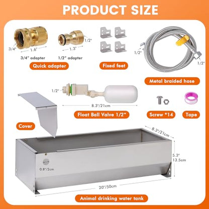 Automatic Large Dog Water Bowl Dispenser Outdoor Stainless Steel Automatic Livestock Water Trough Large Capacity Auto Fill Dog Waterer with Float Valve, for Chicken Geese Duck Goat Pig - size: 2 Gal