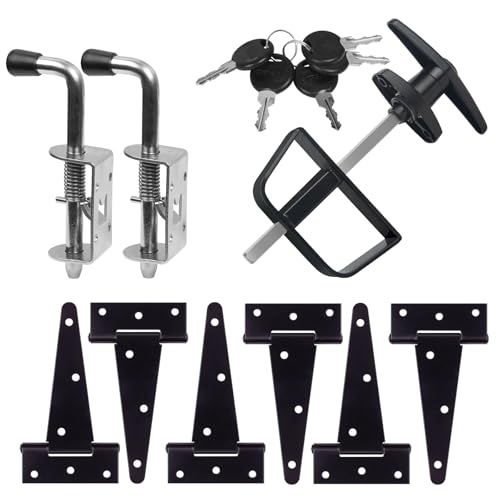 Shed Door Hardware Kit - Complete Gate Set with Hinges, Latch, Lock & Handle for Your Shed Door - size: 5.5 inch-Hinge Set-T