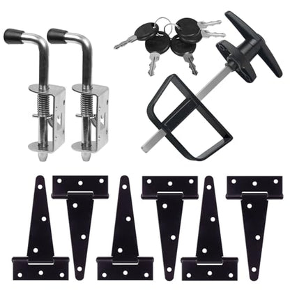 Shed Door Hardware Kit - Complete Gate Set with Hinges, Latch, Lock & Handle for Your Shed Door - size: 5.5 inch-Hinge Set-T