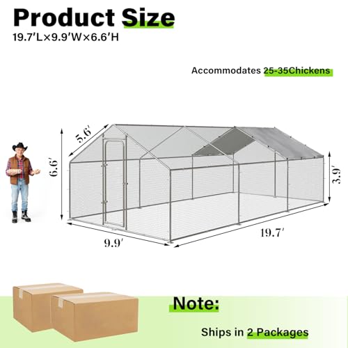 LEMBERI Metal Large Chicken Coop, Spire Shape Walk-in Poultry Chicken Hen cage, Rabbits Duck Cages with Waterproof and Anti-Ultraviolet Cover for Outside,Backyard and Farm - size: 236.16"L x 118.1"W x 76.8"H