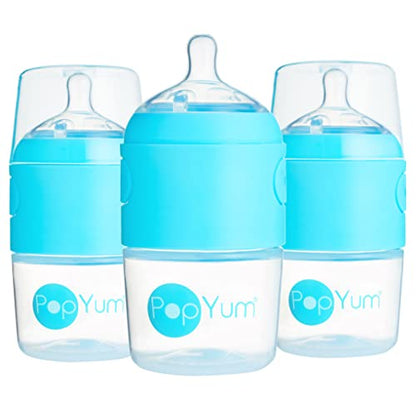 PopYum 5 oz Blue Anti-Colic Formula Making Baby Bottles, 3-Pack | #1 Slow Flow Nipples, 150 ml, BPA-Free, Natural Latch, Mixing Dispenser - color: Blue, size: 5 Ounce (Pack of 3)