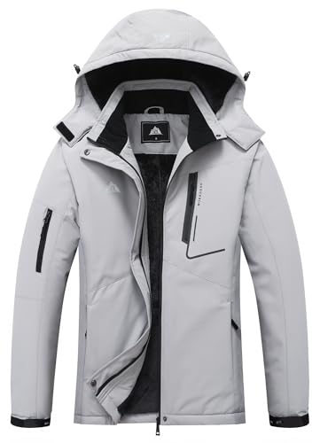 MOERDENG Women's Waterproof Ski Jacket Warm Winter Coat Hooded Snowboarding Jacket Snow Coat - color: Light Gray, size: X-Large