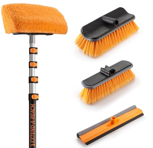 25 Foot Exterior House Cleaning Brush Set with 5-18 ft Extension Pole // Vinyl Siding Brushes with Telescopic Extendable Pole & Window Cleaning Squeegee Tool // The Ultimate Extension Scrub Brush Set - size: 18 feet