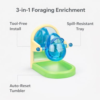 Small Pet Intelligence Growth Rotating Foraging Toy with Mirror for Birds,Budgies,Parakeets, Rats & Hamsters Chew-Proof Cage Feeder Slow Release & Self-Discovery Fun(1pc Random Color)