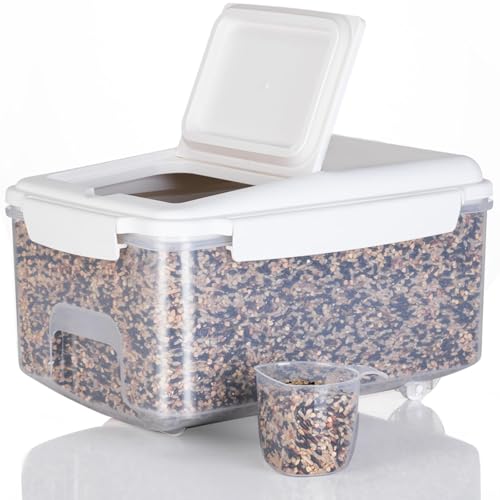 LivLab Mker 10 lbs Cereal Containers Storage - Airtight Flour Storage Container with Lids & 10 lbs Rice Dispenser, BPA Free Pantry Containers for Sugar and Cereal, White - color: 5KG-A