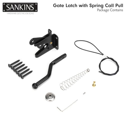 Self-Locking Gate Latch with Spring Cable Pull for Wooden Fence Gate Heavy Duty, Post Mount Automatic Gravity Lever Gate Fence Door Latches for Wooden Fence Secure Pool Garden Shed, Black - size: With Spring-loaded pull cord