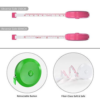 DiCUNO 60-Inch 1.5 Meter Soft and Retractable Tape Body Tailor Sewing Craft Cloth Dieting Measuring Tape (3 Colors, White Green Pink Package with Soft tape) - color: 3 Colors (White/Green/Pink)