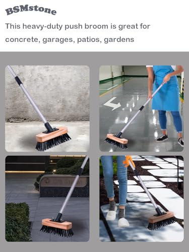 Heavy Duty Push Broom Stiff Bristle Broom Brush with Solid Wood Broom Head Indoor Outdoor Floor Scrubber Brushes for Bathroom Bathtub Tile Floor Patio Swimming Pool