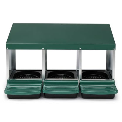 3 Compartment Chicken Nesting Boxes, Roll Away Nest Boxes for Chickens, Roll Out Chicken Nesting Boxes, Plastic Nesting Box for Chicken Coop with Perch & Eggs Protected Collection Area,Green