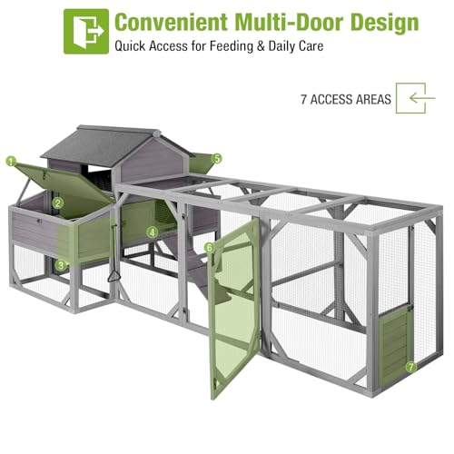 GUTINNEEN Large Chicken Coop with Run for 8-10 Chickens, Wooden Outdoor Hen House with 3-Section Nesting Box, Walk-in Poultry Cage, Pull-Out Metal Tray, Multiple Perches, Secure Ventilated Design - size: 118.1"L x 53.5"W x 49.6"H