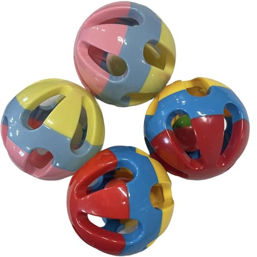 Pet Rattle Balls 4 Pack for Dogs, Pigs, Rabbits, or Other Small Pets - Interactive Chew Toy for Fetch or Treat Dispensing (Red Blue Yellow & Pink Blue Yellow) - color: Red Blue Yellow & Pink Teal Yellow