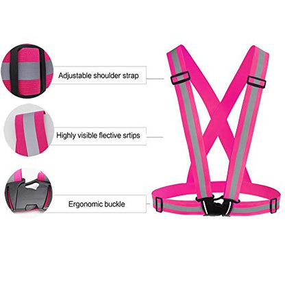 Reflective Vest Running Gear 3Pack, Adjustable Safety Vests High Visible Reflective Belt Straps - color: Pink,green,black