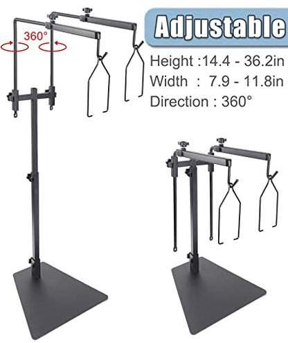 Dual Reptile Heat Lamp Stand for Light Fixtures - Adjustable Height 14.4"-36.2" Metal Holder - Floor Light Stand for Terrarium & Tank