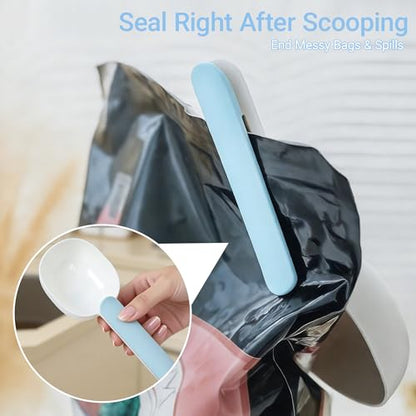 Pet Food Scoop,Cat Food Measuring Cups,Comfortable Long Handle Scoop for Dog,Cat,Ferret and Rabbit Food,Easy-Clean Food Scoop,1 Cup Size Pet Food Feeding Scoop Dishwasher Safe(White Blue)