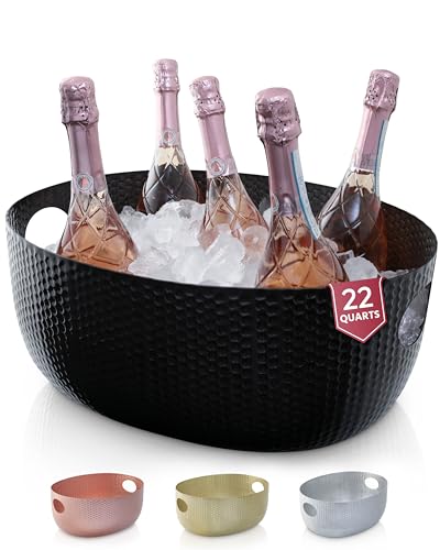 Gusto Nostro Large Beverage Tub for Parties - Metal Tub for Wine Bottles,Champagne,Beers - High Capacity Ice Bucket for Drinks - Extra Large Ice Buckets for Parties (22 qt) Outdoor Party Drink Bucket - color: Black
