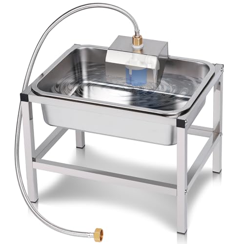 3Gal Automatic Dog Water Bowl Dispenser for Large Dogs Outdoor Elevated Dog Water Bowl with Stand, Stainless Steel Pet Waterer with Float Valve for Large Breed Goat Livestock