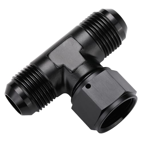 12AN Male Flare Tee T Fitting Adapter with AN12 Female Swivel On Side Aluminum Black - size: 12AN