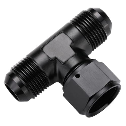 12AN Male Flare Tee T Fitting Adapter with AN12 Female Swivel On Side Aluminum Black - size: 12AN