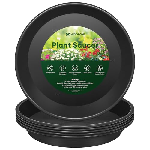 Maygrove 6 Pack Plant Saucer, 8 10 12 inch Plant Saucers for Indoor, Heavy Duty Plastic Plant Trays for pots, Grow Bags, Bird Baths, Flower Drip Trays for Indoor and Outdoor Uses (12", Black) - color: Black, size: 12"(6 pack)