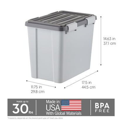 IRIS USA Stackable Dog Food Storage Container with 2 Cup Scoop, 4 Secure Latches, Fits up to 30 lbs, Pet Dry Food Bin, Gasket Seal Lid, BPA Free, Stackable, Easy Measure, Gray/Dark Gray - color: Gray/Dark Gray