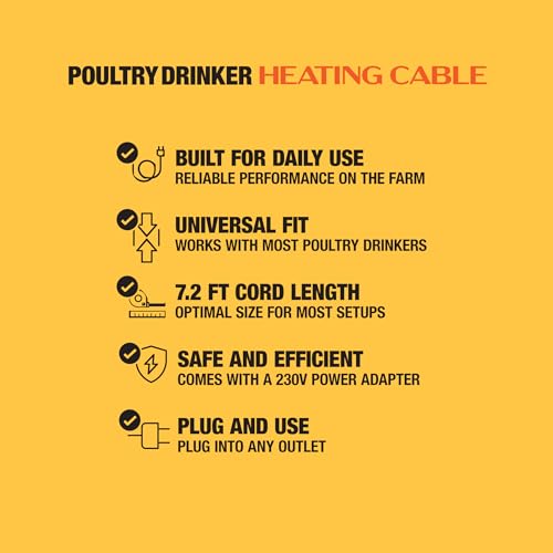 Hatching Time DHC-12W 16" Drinker Heater Cable – 12W Low-Voltage 12V Poultry Water Heater Cable, Stainless Steel Coated, Freeze-Proof for Chicken, Quail & Pigeon Drinkers