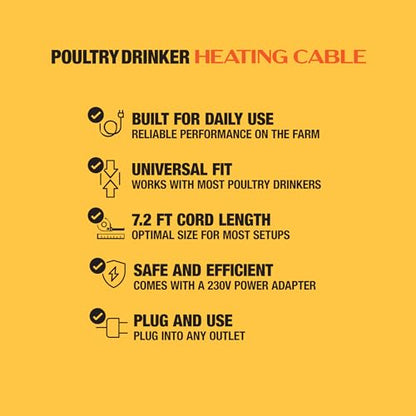 Hatching Time DHC-12W 16" Drinker Heater Cable – 12W Low-Voltage 12V Poultry Water Heater Cable, Stainless Steel Coated, Freeze-Proof for Chicken, Quail & Pigeon Drinkers