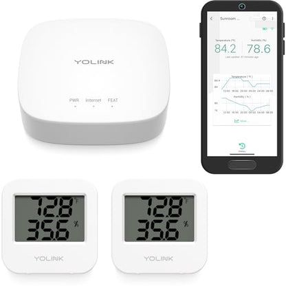 YoLink Smart Temp & Humidity Sensor, LoRa Long Range, 2 Year Battery, Indoor Monitoring for Wine Cellar, Bedroom, Nursery, Greenhouse, RV, with App, Email & SMS Alerts, Alexa IFTTT, 2 Pack + Hub - style: 2-Pack with Hub