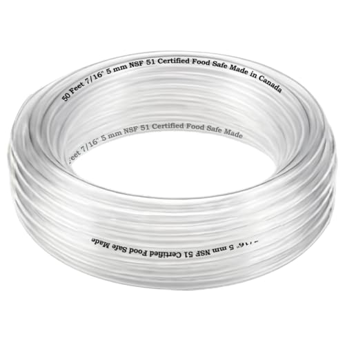 3/16" ID (5 mm) 7/16" OD (11 mm) Food Safe Certified (NSF 51) Vinyl PVC tubing Multipurpose Food Grade Beer Brewing Line Clear Tubing, Kegerator, Wine Making, Aquaponics, Air Hose (50 Feet) - size: 50 Feet