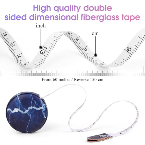 Retractable Mini Tape Measure, Auto-Retract, Premium Leather Tape Measure, Dual-Sided Ruler, Ideal for Fabric Cutting, Body Measurements, and Handicrafts (Dark Blue Marble) - color: Dark Blue Marble