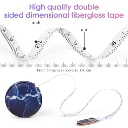 Retractable Mini Tape Measure, Auto-Retract, Premium Leather Tape Measure, Dual-Sided Ruler, Ideal for Fabric Cutting, Body Measurements, and Handicrafts (Dark Blue Marble) - color: Dark Blue Marble