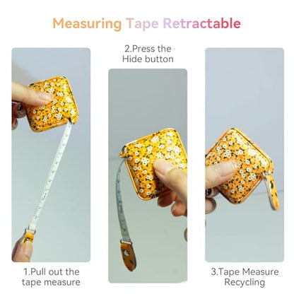 Mini Retractable Soft Tape Measure for Sewing, Cloth, Fabric & Body Measurements - Yellow Flower - color: Yellow flower