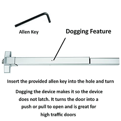 Dynasty Hardware Push Bar Panic Exit Device for Emergency Exit Doors, Aluminum Finish Commercial Panic Bar Door Handle, Push Bar for Exit Door, Panic Bar Lock, Push Bar Door Handle for Safety