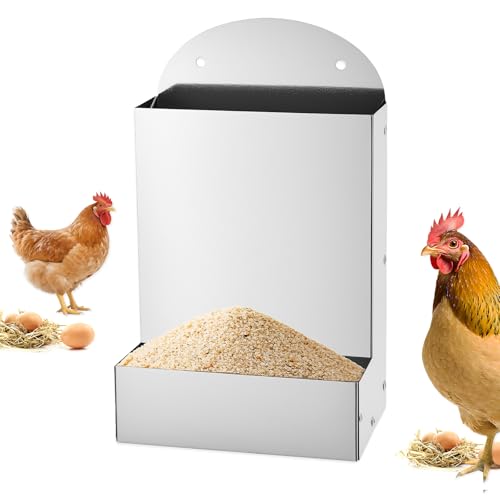 Chicken Feeder,Wall Mounted Galvanized Steel Automatic Chicken Food Dispenser,Hanging Poultry Feeder Outdoor Animal Food Container for Cages,Bunny Chicken Guinea Pig Small Animal,Coop Accessories