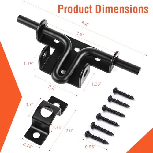Slide Bolt Gate Latch for Wooden Fence, Heavy Duty Black Sliding Barn Door Latch Hardware with Padlock Hole, Outdoor Sliding Lock Latch for Shed, Wooden Fences, Barn, Yard, Vinyl