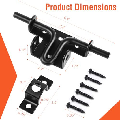 Slide Bolt Gate Latch for Wooden Fence, Heavy Duty Black Sliding Barn Door Latch Hardware with Padlock Hole, Outdoor Sliding Lock Latch for Shed, Wooden Fences, Barn, Yard, Vinyl