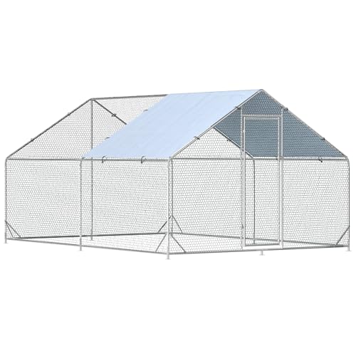 Large Metal Chicken Coop Walk-in Poultry Cage Hen Run House Spire Shaped Cage with Waterproof and Anti-Ultraviolet Cover for Outdoor Backyard Farm Use - size: 236.2"L x 118.1"W x 76.8"H