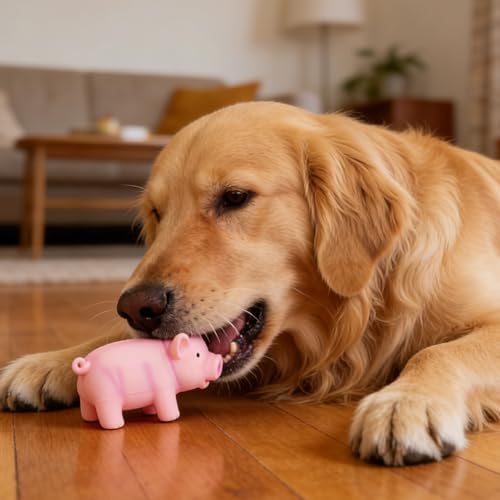 Buachois Dog Squeak Toy 6.3x3.1x3.1In, Cute Pig Grunting Latex Chew Toy Safe Bite Proof Pet Toy for Dogs Puppies (Pink) - color: #-01