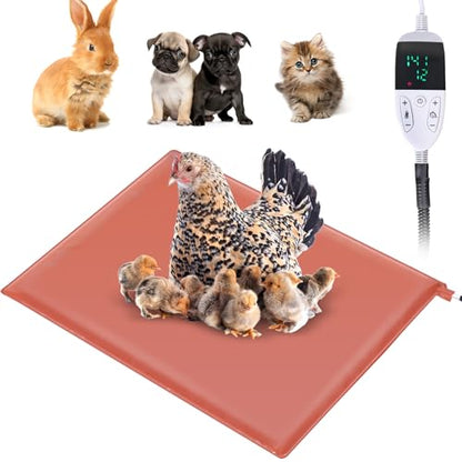 Large Chicken Heating Pad Chick Brooder Small Animal Pet Heating Pad Waterproof Heated Pet Mat Adjustable Temperature & Timer, Chicken Heater (15.7 x 23.6in) - size: 15.7 x 23.6in