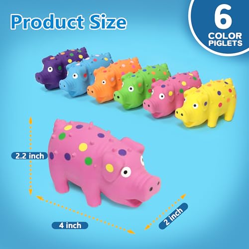 6 Pack Squeaky Pig Dog Toys, 4 in Latex Dog Toy Pigs, Multicolor Mini Dotted Piglets Chew Toys for Small Medium Dogs