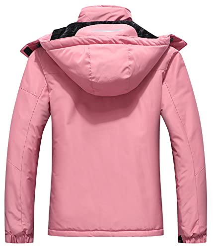 SUOKENI Women's Waterproof Warm Winter Snow Coat Hooded Raincoat Ski Snowboarding Jacket - color: Pink, size: X-Large